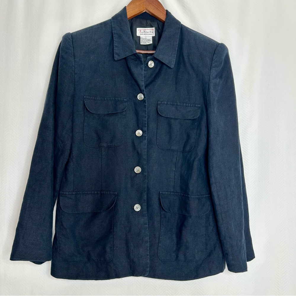 Talbots chore jacket Irish linen black 6 button up